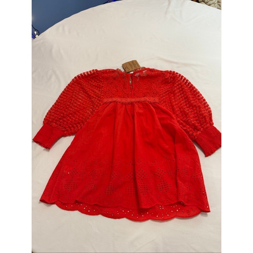 NWT Anthropologie Conditions Apply Red Rouge Eyelet Embroidered Top Size XXS New - Picture 8 of 9